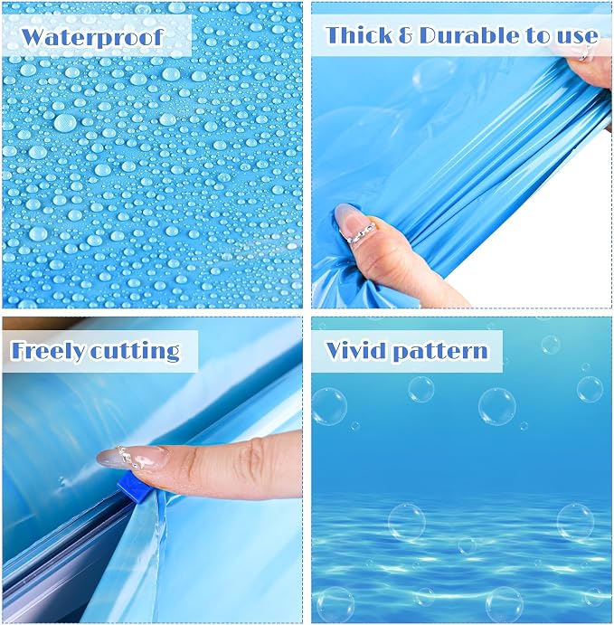 Kochorie 54 Inch x 200 Ft Ocean Waves Plastic Tablecloth Roll in Slide Cutter - Image 3