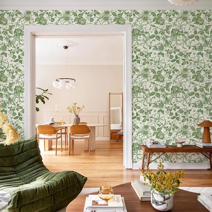 JiffDiff Floral Vintage Wallpaper Peel and Stick，Green Rose Wallpaper Removable - Image 3