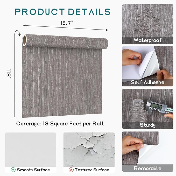 VEELIKE Lustre Brown Grasscloth Peel and Stick Wallpaper Textured Grasscloth - Image 8