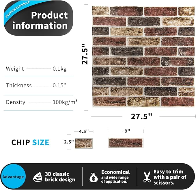 Art3d 20-Pack 105 Sq.Ft Faux Brick 3D Wall Panels Peel and Stick in Red Brown - Image 6