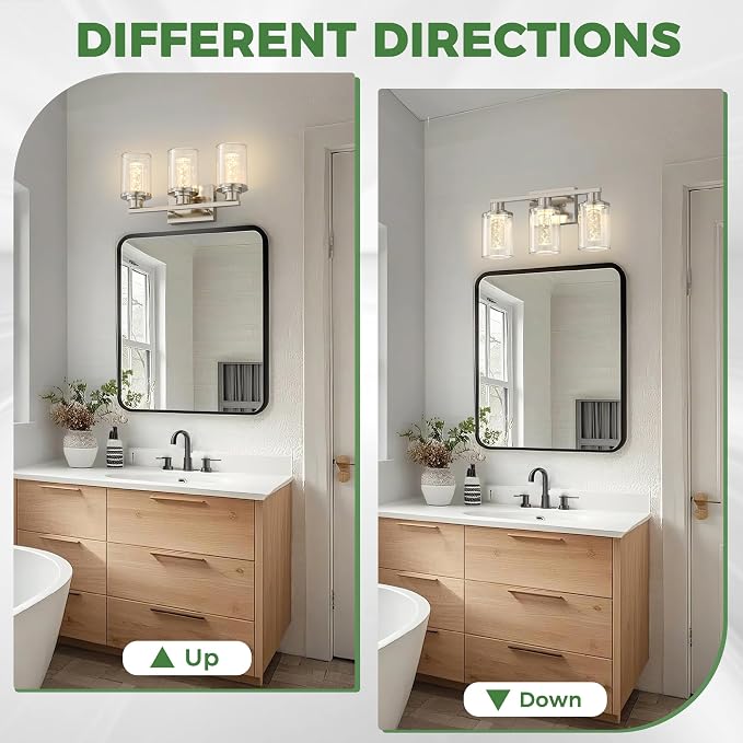 DORESshop 3-Light Brushed Nickel Bathroom Light Fixtures, Crystal LED Bathroom - Image 7