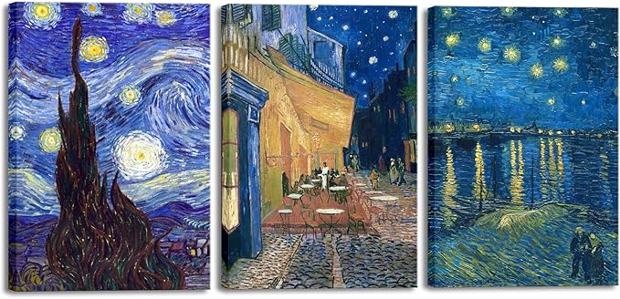 Wieco Art Large 3 Panels Canvas Prints of Vincent Van Gogh Paintings by WiecoArt