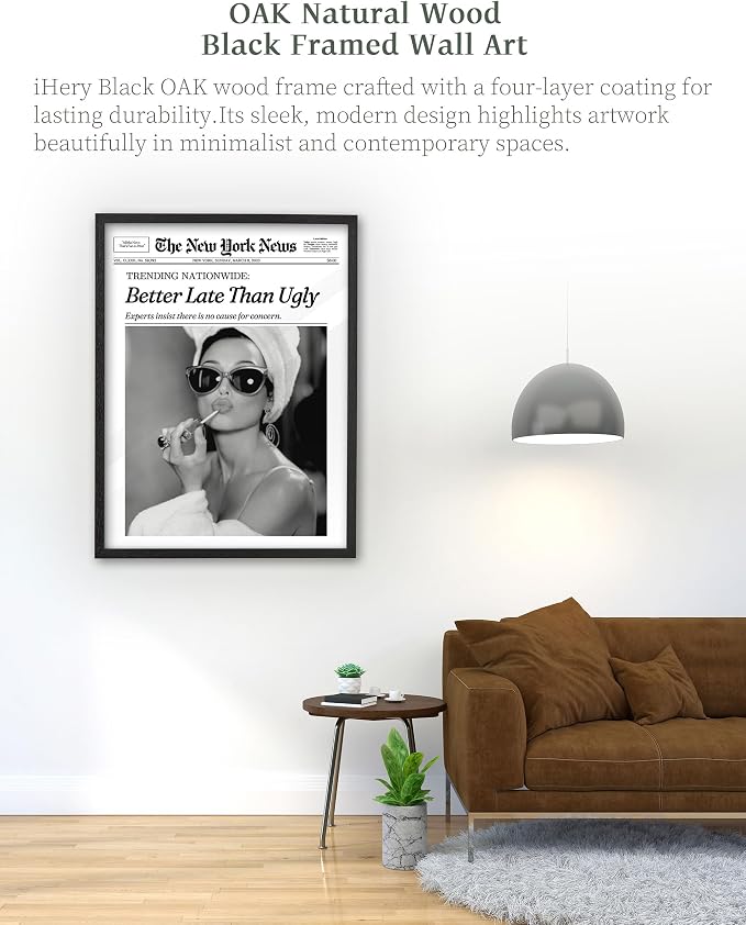 iHery Premium Natural Black OAK Wood 12x16in Audrey Hepburn Trendy Framed Wall - Image 5