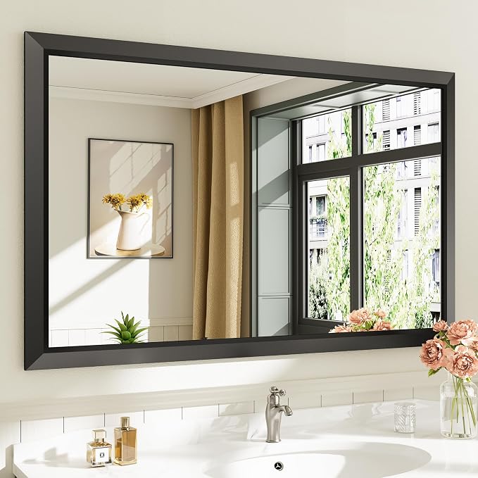 Briivue 48x30 Inch Black Bathroom Mirror by Briivuemodernmirrors