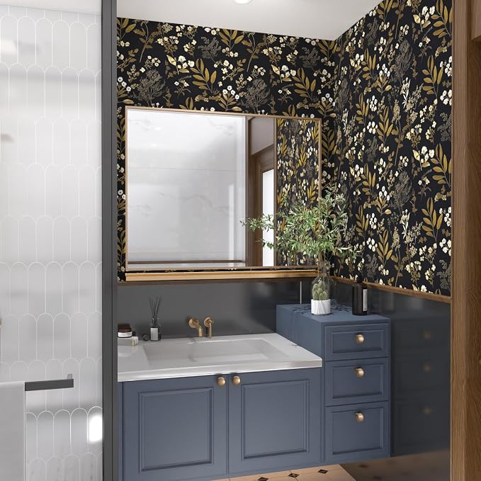 Laatse Leaf Wallpaper Peel and Stick Dark Floral Wallpaper 17.5in x 197in - Image 2