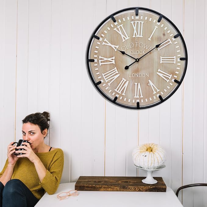Large Farmhouse Rustic Wooden Wall Clock - Image 3