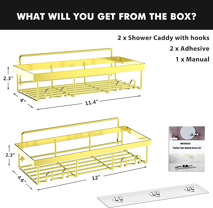 Moforoco Shower Caddy Shelf Organizer Rack, Self Adhesive Black Bathroom - Image 7