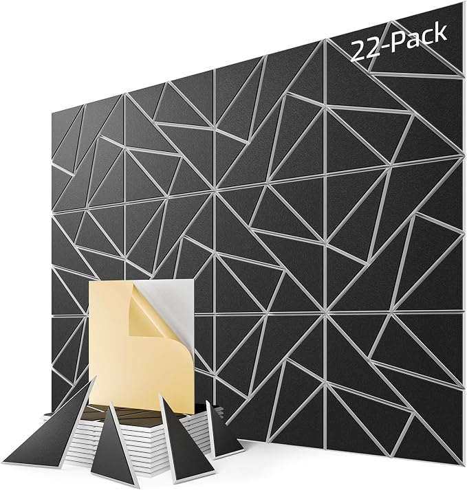 22-Pack Felt Acoustic Panels, Peel & Stick Sound Proof Foam Panels by Lebenforce