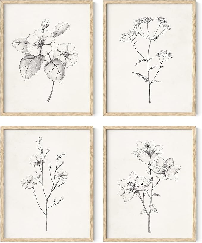 HAUS AND HUES Grey Floral Wall Art by HausandHuesArtPrints