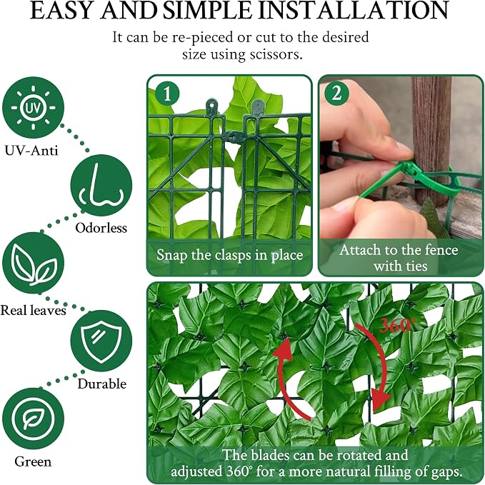 ODTORY Artificial Ivy Fence Privacy Screen, 60 x 120 Inch UV-Anti Artificial - Image 3