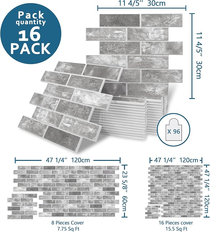 16-Pack 3D Faux Brick Acoustic Wall Panels, 11.8" x 11.8" PET Soundproof & - Image 2