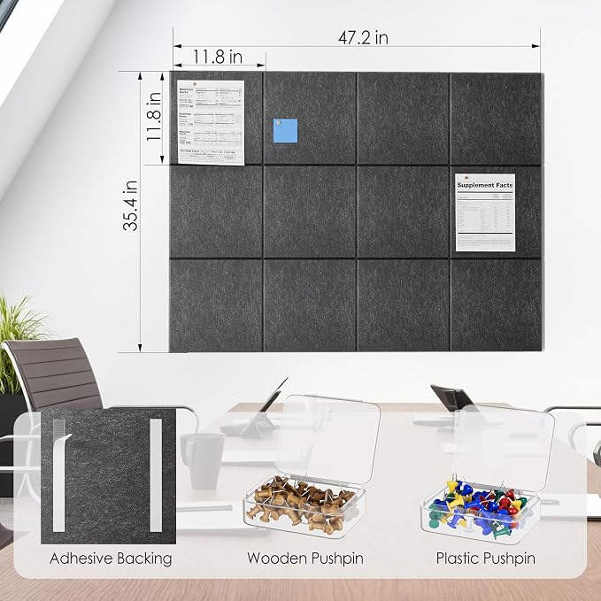 MaxGear Large Cork Board for Wall 48" x 36" Dark Gray Bulletin Board, 12 Pack - Image 5