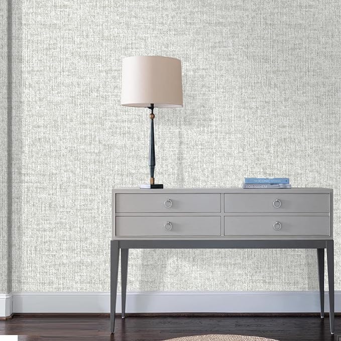 Grey Grasscloth Peel and Stick Wallpaper, Textured Vintage Contact Paper - Image 5