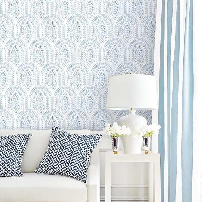 EeeComing Blue Peel and Stick Wallpaper Boho Wall Paper Peel and Stick Modern - Image 7