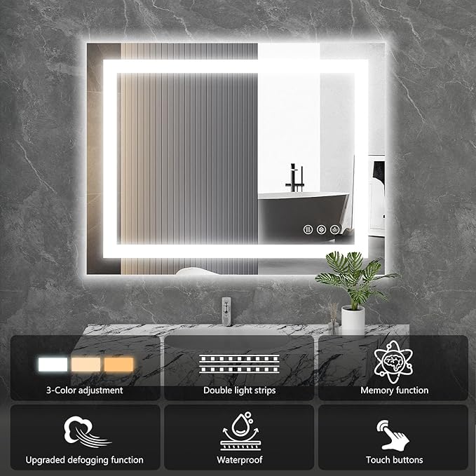 Sweetcrispy 24"x32" Smart Anti-Fog LED Bathroom Mirror - Image 4
