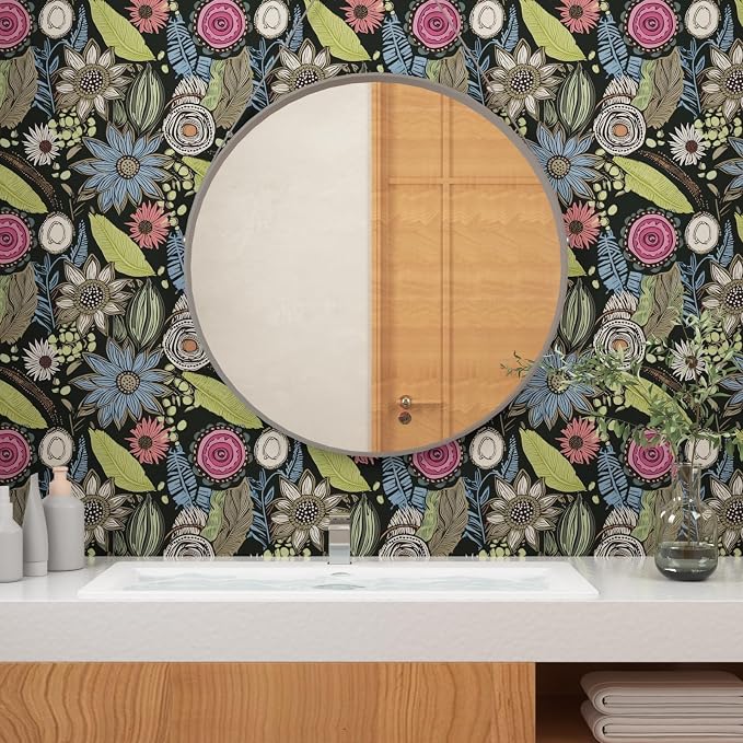 Dark Green Wallpaper Peel and Stick, Boho Vintage Floral Contact Paper - Image 8