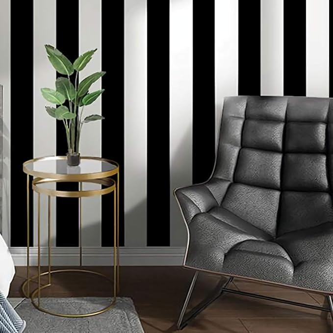Guvana Stripe Black and White Peel and Stick Wallpaper Self-Adhesive Wallpaper by Guvana