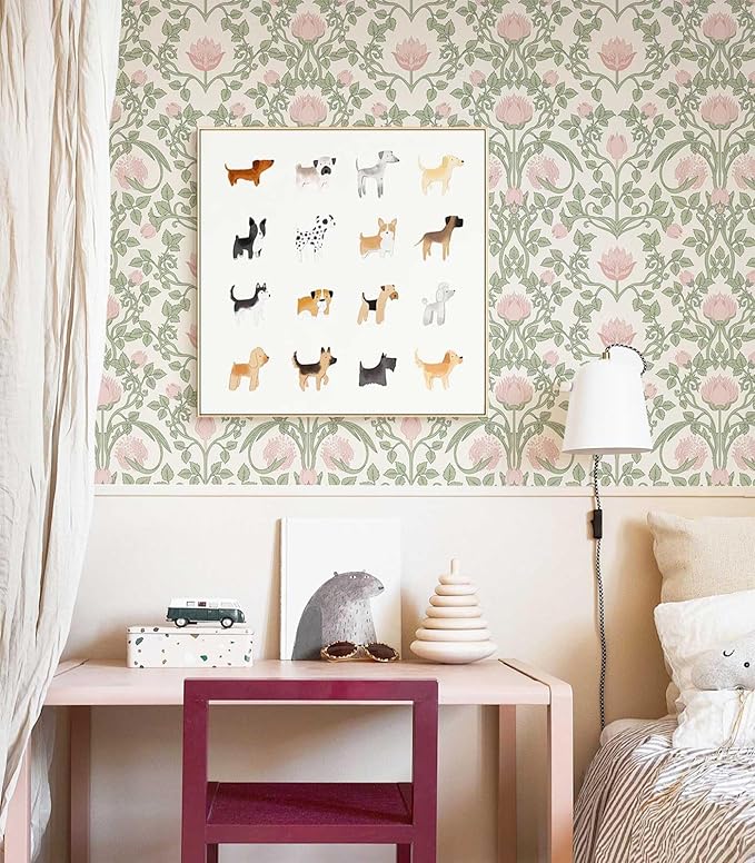 YXTII Peel and Stick Wallpaper Pink Floral Damask Wallpaper - Image 2