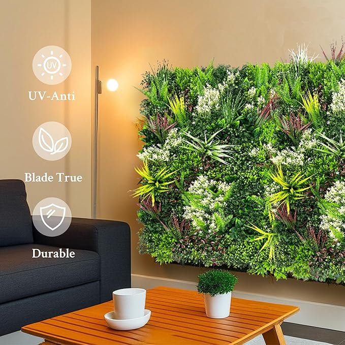ODTORY Artificial Plant Wall Panels: 20"×20" 24P UV-Anti Faux Grass Wall - Image 3