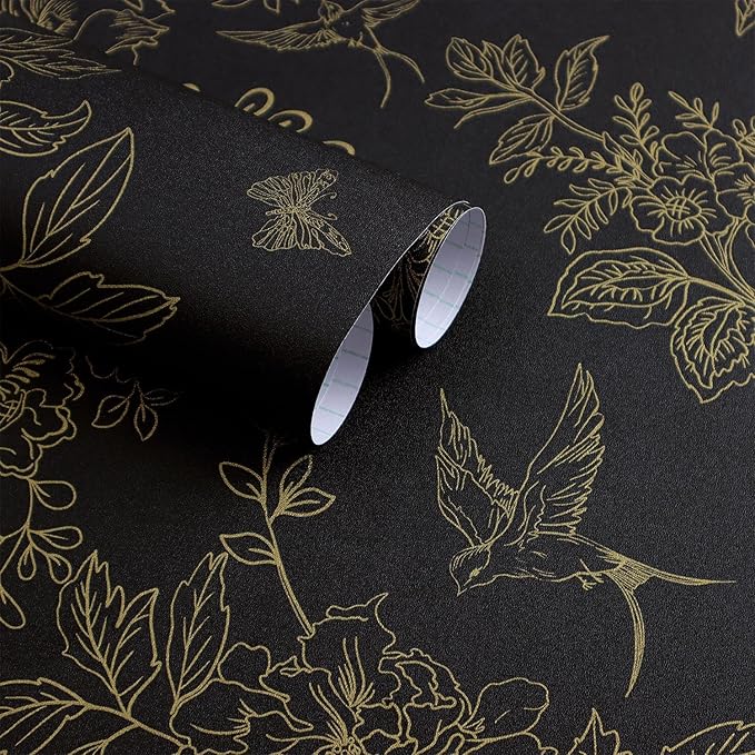 Froluya Black and Gold Wallpaper Peel and Stick Wallpaper 17.7"x393.7" Vintage by Froluya