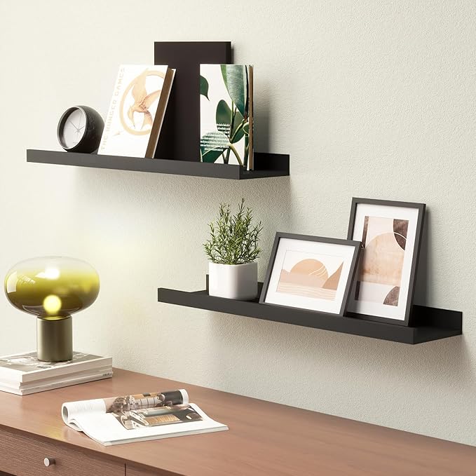 Boswillon Long Floating Shelves, 2 Set Modern Black Wall Shelf - Image 2