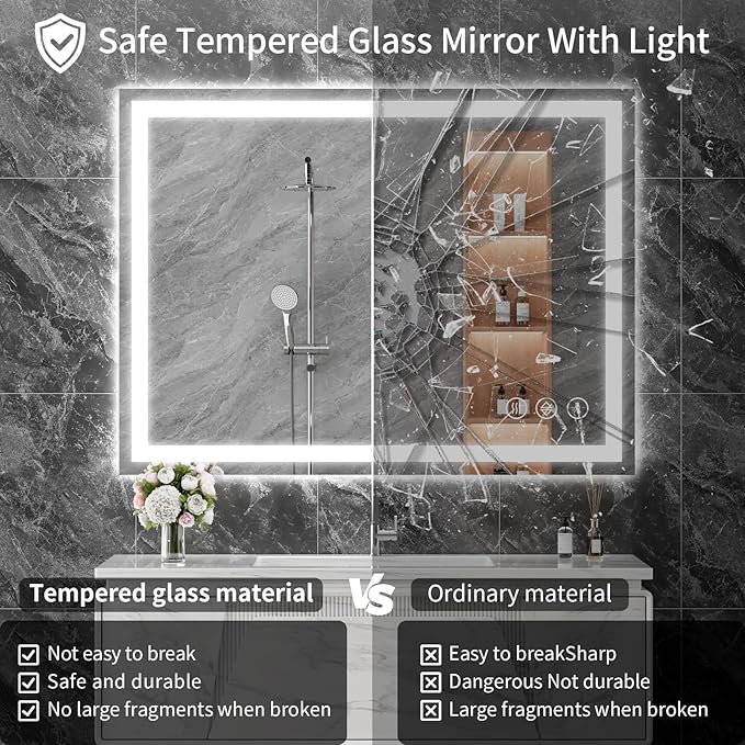 Koonmi 32"x24" LED Mirror for Bathroom, 90CRI Anti-Fog Vanity Mirror - Image 3