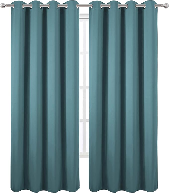 LEMOMO Blackout Curtains 66 x 95 inch/Sea Teal Curtains Set of 2 Panels/Thermal - Image 2