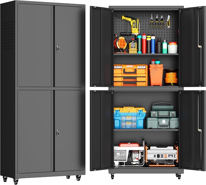 Garage Storage Cabinet with Wheels, Lockable Metal Storage Cabinet by Yoonkool