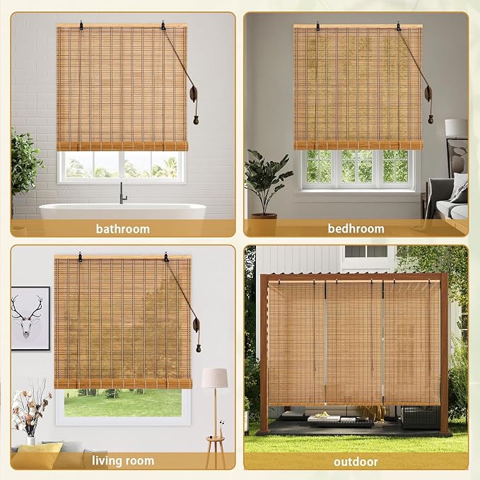 Natural Bamboo Window Blinds Roll Up Light Filtering UV Protection Shades - Image 6