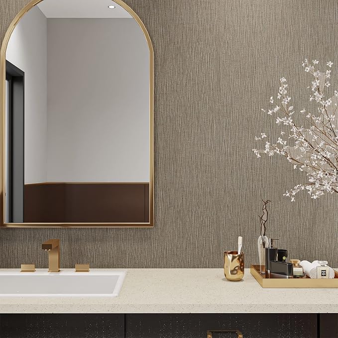 VEELIKE Taupe Grasscloth Peel and Stick Wallpaper Textured Faux Grasscloth - Image 2