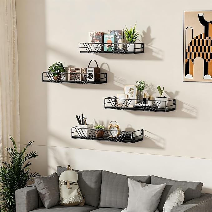 Floating Shelves for Wall, 4 Sets Rustic Wall Mounted Shelves - Image 2