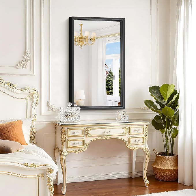 Black Framed Mirror 24"x40", Brushed Black Bathroom Mirrors - Image 7