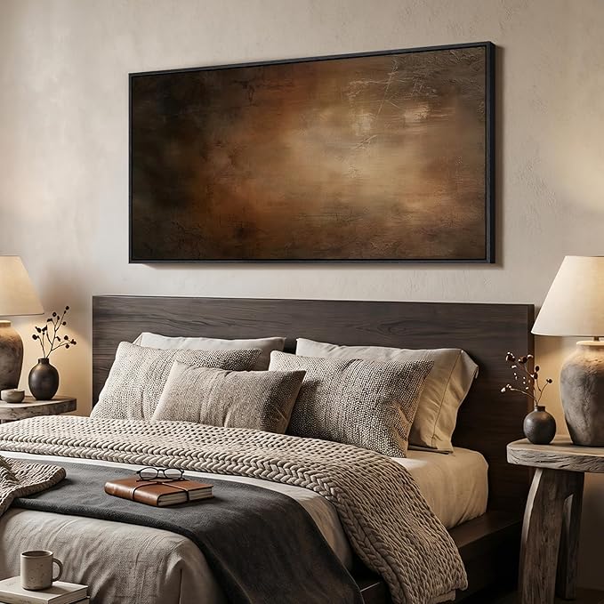 Large Framed Brown Black Abstract Wall Art, Modern Vertical Canvas Prints - Image 3