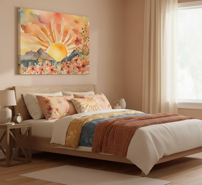 Boho Sun Canvas Wall art Mid-Century Modern Abstract Bohemian Sunset in The - Image 7