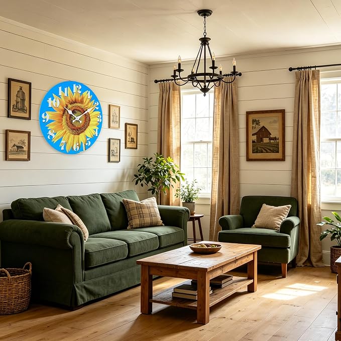 Large Sunflower Decor Wall Clocks, Waterproof Glass Wall Clock - Image 4