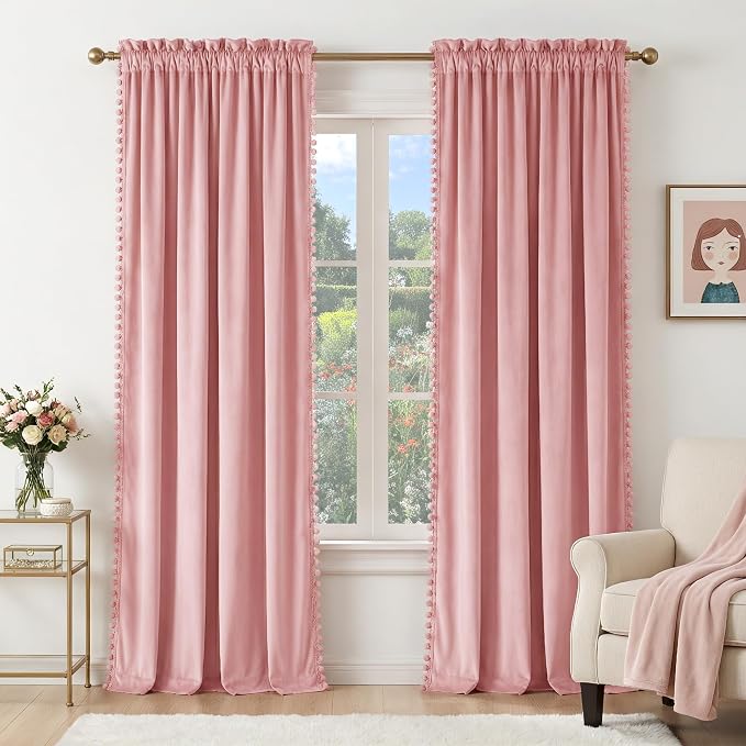 NICETOWN Blush Pink Velvet Curtains 96" Long by NICETOWN