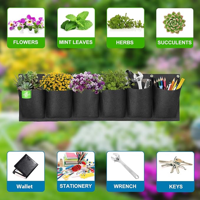 6 Pockets Hanging Planters for Outdoor Plants, One Pack Wall Planter Vertical - Image 3