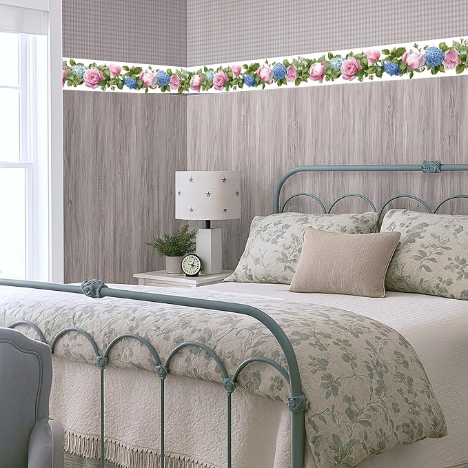 Floral Wallpaper Border 196x4 Inch Peel and Stick Wall Border Pink Blue Rose - Image 7