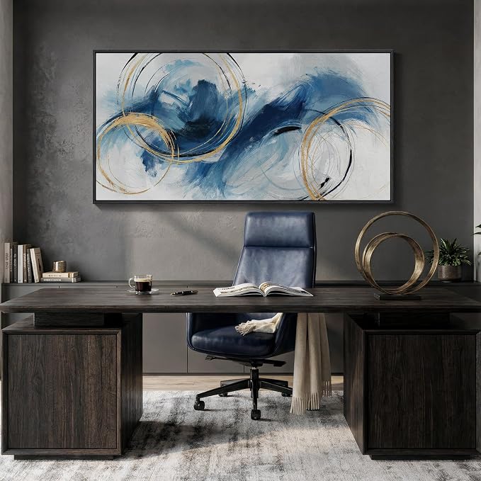 Extra Large Framed Navy Blue Abstract Canvas Wall Art - Image 4