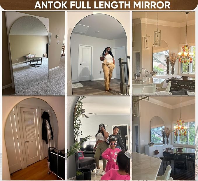 Antok 72" x44” Arched Full Length Floor Mirror, Free Standing/Wall Mount/Leaning - Image 4