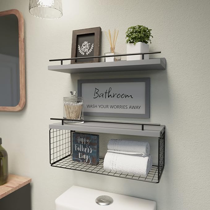 WOPITUES Floating Shelves for Wall Decor Sign, Bathroom Organizers and Storage - Image 2