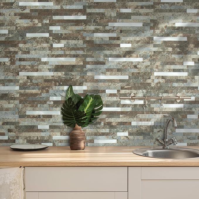 AULIGET 20 Sheets Beige & Brown Slate Peel and Stick Backsplash, PVC Mixed - Image 6