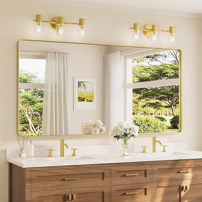 TETOTE 72 x 36 Inch Brushed Gold Bathroom Mirror, Rectangle Metal Frame by TETOTE
