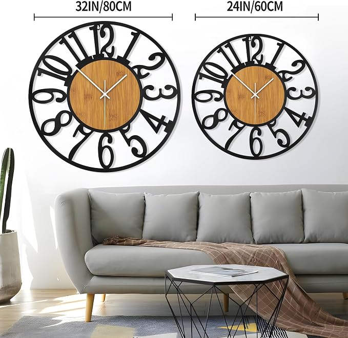 LEIKE Large Wall Clocks, Non Ticking, Battery Operated Rustic Round Modern Big - Image 3