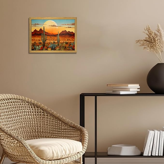 Framed Western Desert Sunset Cactus Wall Art, Vintage Southwest Nature - Image 7