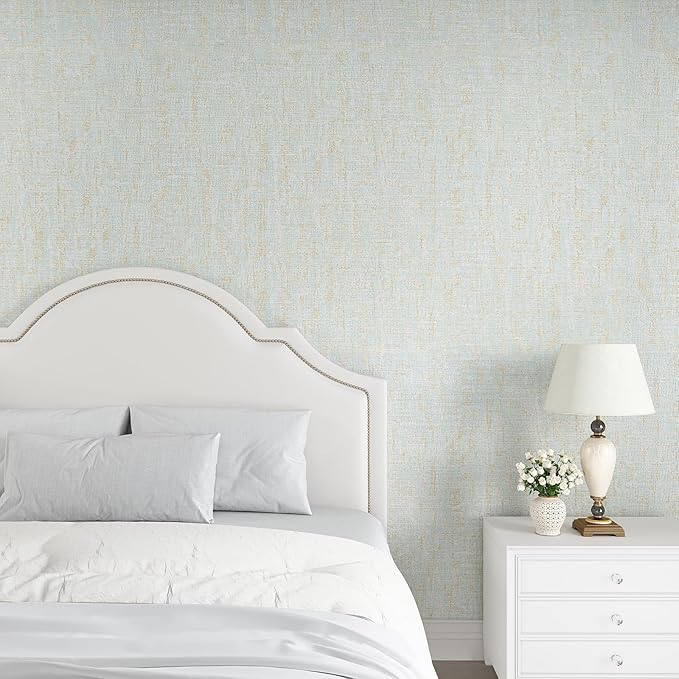 VEELIKE Pale Green Gold Grasscloth Wallpaper Textured Faux Grasscloth Peel and - Image 3