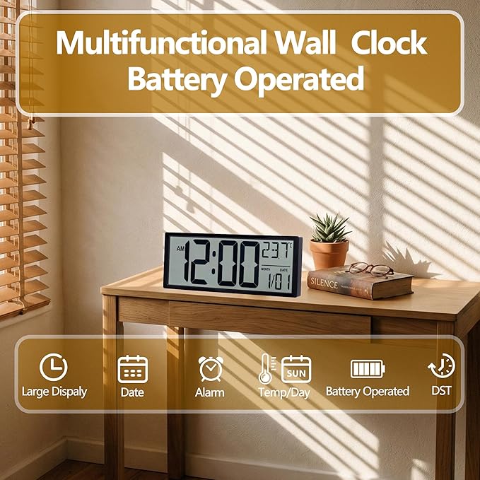 Maxstar Large Digital Wall Clock, Desktop/Wall Mounted - Image 2