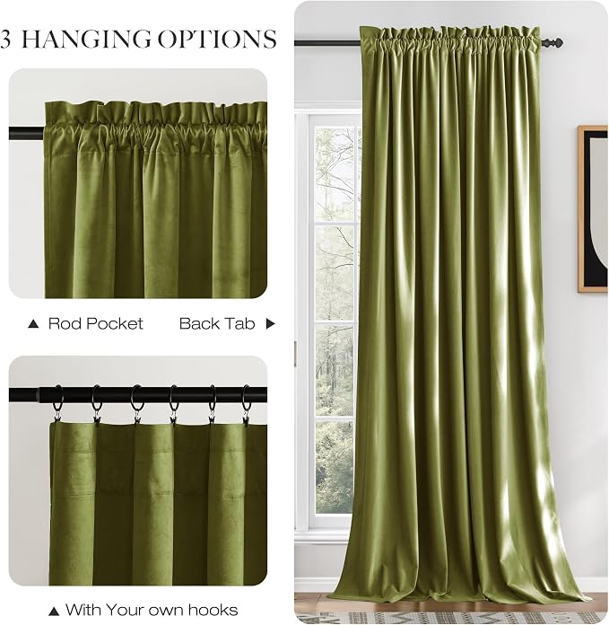 NICETOWN Moss Green Velvet Drapes 120 inch Long - Image 6