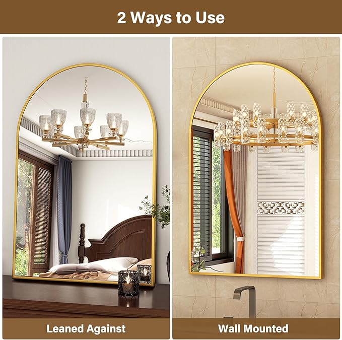 XRAMFY 24"x36" Gold Arched Bathroom Mirror - Image 8