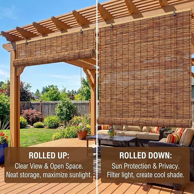 Outdoor Bamboo Blinds for Patio, Waterproof Reed Shades, Privacy Sun Shades - Image 4